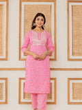 Varanga Women Pink Floral Printed Embroidered Kurta Paired With Bottom And Dupatta