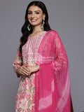 Varanga Women Peach Round Neck Embroidered Yoke Printed Kurta Paired With Printed Bottom & Tie-Dye Dupatta