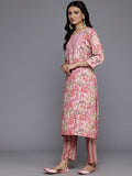 Varanga Women Peach Round Neck Embroidered Yoke Printed Kurta Paired With Printed Bottom & Tie-Dye Dupatta