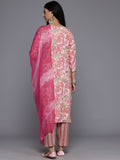 Varanga Women Peach Round Neck Embroidered Yoke Printed Kurta Paired With Printed Bottom & Tie-Dye Dupatta