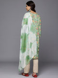 Varanga Women Mint Green Round Neck Embroidered Yoke Printed Kurta Paired With Printed Bottom & Tie-Dye Dupatta