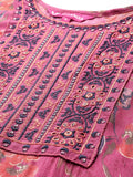 Varanga Women Pink Round Neck Embroidered Yoke Printed Kurta Paired With Printed Bottom & Tie-Dye Dupatta