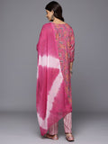 Varanga Women Pink Round Neck Embroidered Yoke Printed Kurta Paired With Printed Bottom & Tie-Dye Dupatta