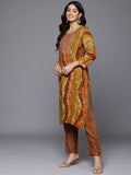 Varanga Women Multi Colour Round Neck Embroidered Yoke Printed Kurta Paired With Printed Bottom & Tie-Dye Dupatta