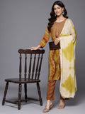 Varanga Women Multi Colour Round Neck Embroidered Yoke Printed Kurta Paired With Printed Bottom & Tie-Dye Dupatta