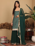 Varanga Women Green Bandhini Printed Kurta Paired With Sharara And Dupatta