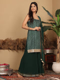 Varanga Women Green Bandhini Printed Kurta Paired With Sharara And Dupatta