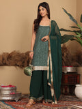 Varanga Women Green Bandhini Printed Kurta Paired With Sharara And Dupatta