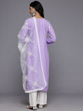 Varanga Women Lavender Floral Thread Embroidered Straight Kurta Paired With White Bottom And White Embroidered Dupatta