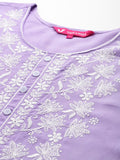 Varanga Women Lavender Floral Thread Embroidered Straight Kurta Paired With White Bottom And White Embroidered Dupatta