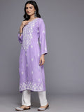 Varanga Women Lavender Floral Thread Embroidered Straight Kurta Paired With White Bottom And White Embroidered Dupatta