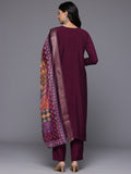 Varanga Women Purple Round Neck Placement Embroidered Kurta Paired With Tonal Bottom & Printed Dupatta