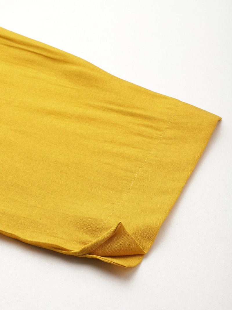 Varanga Women Yellow Round Neck Placement Embroidered Kurta Paired With Tonal Bottom & Printed Dupatta