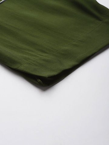 Varanga Women Olive Green Round Neck Placement Embroidered Kurta Paired With Tonal Bottom & Printed Dupatta