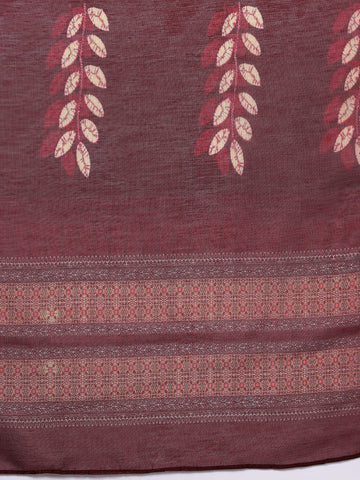 Varanga Women Maroon Floral Printed Kurta, Round Neck Straight Kurta Paired With Tonal Bottom And Printed Dupatta