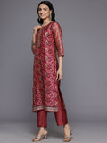 Varanga Women Maroon Floral Printed Kurta, Round Neck Straight Kurta Paired With Tonal Bottom And Printed Dupatta