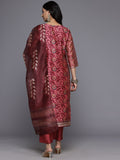 Varanga Women Maroon Floral Printed Kurta, Round Neck Straight Kurta Paired With Tonal Bottom And Printed Dupatta