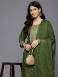 Varanga Women Green Round Neck Zari Embroidered Kurta Paired With Bottom & Dupatta