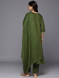 Varanga Women Green Round Neck Zari Embroidered Kurta Paired With Bottom & Dupatta