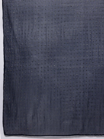 Varanga Women Navy Blue Round Neck Zari Embroidered Kurta Paired With Tonal Bottom & Dupatta