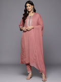 Varanga Women Mauve Round Neck Zari Embroidered Kurta Paired With Bottom & Dupatta