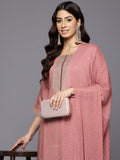 Varanga Women Mauve Round Neck Zari Embroidered Kurta Paired With Bottom & Dupatta