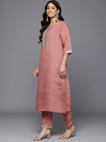 Varanga Women Mauve Round Neck Zari Embroidered Kurta Paired With Bottom & Dupatta