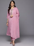 Varanga Women Lavender Round Neck Zari Embroidered Kurta Paired With Bottom & Dupatta