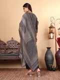 Varanga Women Chanderi Silk Geometric Printed Kurta Paired with Bottom and Dupatta