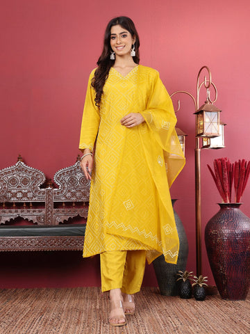 Varanga Women Hand Embroidered French Knot Kurta with Tonal Bottom and Embroidered Dupatta