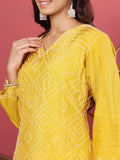 Varanga Women Hand Embroidered French Knot Kurta with Tonal Bottom and Embroidered Dupatta