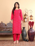 Varanga Women Hand Embroidered French Knot Kurta with Tonal Bottom and Embroidered Dupatta