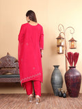 Varanga Women Hand Embroidered French Knot Kurta with Tonal Bottom and Embroidered Dupatta