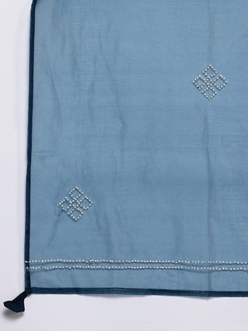 Varanga Women Navy Blue Hand Embroidered Straight Kurta with Trousers and Embroidered Dupatta.