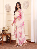 Varanga Women Off White Rhinestone Embroidered Straight Kurta with Trousers and Dupatta.