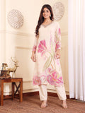 Varanga Women Off White Rhinestone Embroidered Straight Kurta with Trousers and Dupatta.