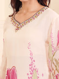 Varanga Women Off White Rhinestone Embroidered Straight Kurta with Trousers and Dupatta.