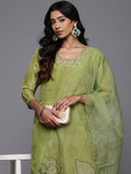 Varanga Women Lime Green Embroidered Straight Kurta with Trousers and Dupatta