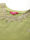 Varanga Women Lime Green Embroidered Straight Kurta with Trousers and Dupatta