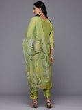 Varanga Women Lime Green Embroidered Straight Kurta with Trousers and Dupatta