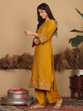 Varanga Women Yellow Silk Mandarin Collar Kurta Set With Dupatta