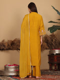 Varanga Women Yellow Silk Mandarin Collar Kurta Set With Dupatta