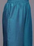 Varanga Women Blue Thread Embroidered Yoke Straight Kurta Paired With Tonal Bottom And Dupatta