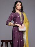 Varanga Women Purple Zari Embroidered Contrast Yoke Kurta with Bottom and Contrast Dupatta