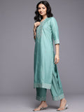 Varanga Women Sea Green Zari Embroidered Kurta Set with Dupatta