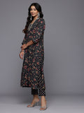 Varanga Women Black Floral Printed Embroidered Kurta Paired with Bottom and Dupatta