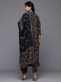 Varanga Women Black Floral Printed Embroidered Kurta Paired with Bottom and Dupatta