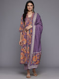 Varanga Women Lavender Floral Printed Embroidered Kurta Paired With Bottom And Dupatta