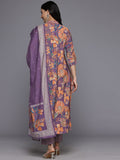 Varanga Women Lavender Floral Printed Embroidered Kurta Paired With Bottom And Dupatta