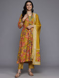 Varanga Women Mustard Floral Printed Embroidered Kurta Paired With Printed Bottom And Dupatta